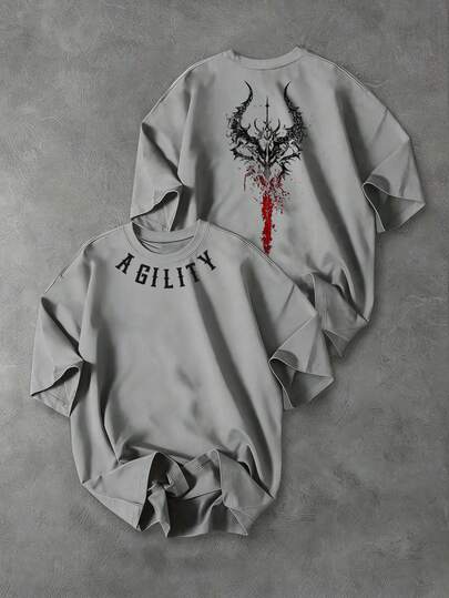 Sport MetroGents Camiseta de manga corta de cuello redondo con estampado de letras, versátil para uso diario y deportivo