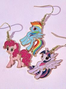 My Little Pony X SHEIN 时尚可爱甜美锌合金水滴耳环，女士饰品，暮光闪闪、碧琪和云宝黛西图案，糖果色。 - 彩色 - 查看 3