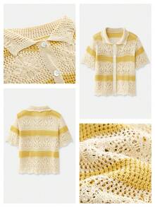 Áo khoác cardigan không tay nhẹ, chất liệu dệt kim thoáng khí, viền ren, phong cách boho bãi biển MAIJA. - Màu be - Xem 2