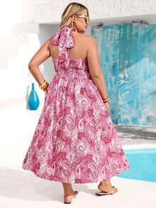 Vivid Eden Vestido plus size para férias, look de verão, vestido rosa estampado com amarração cruzada na cintura. - Rosa - Ver 2