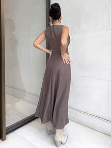 Marta Soriano Váy chữ A xếp ly không tay mới cho mùa hè - Cà phê nâu - Xem 2