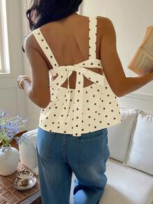 Serisse 女士波点图案荷叶边下摆系带露背吊带衫 - 彩色 - 查看 2