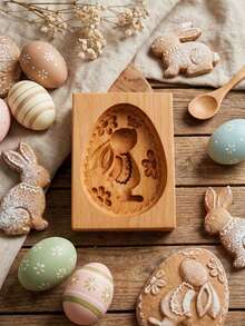 Cirelle Wooden Easter Cookie Mold - Rabbit & Egg Shape Cake Fondant Press Stamp, For Holiday Baking & Cake Decorating - Multicolor - View 4