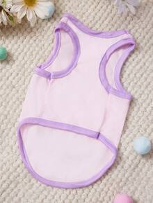 PETSIN 1 Piece Cute Teddy Bear Drinking Milk Tea With Letter Printed Pet Vest In Light Purple Casual Style, Soft And Breathable, Comfortable Pet Clothes - Light purple - View 4