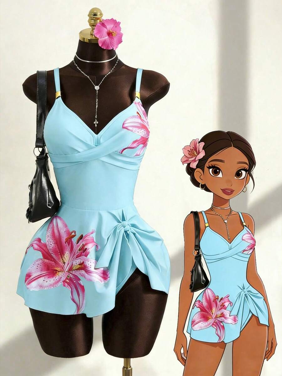 Zestiva Hot Selling Spring/Summer Beach Vacation Adjustable Strap Metal Accessory Floral Print Swimsuit 2 Pieces Set (Strap + Triangle Bottoms) - Multicolor - View 1