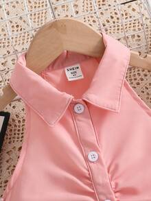 SHEIN Young Girls' White Sleeveless Crop Top, Versatile For Casual Outings, Parties, And Daily Wear - Pink - View 8