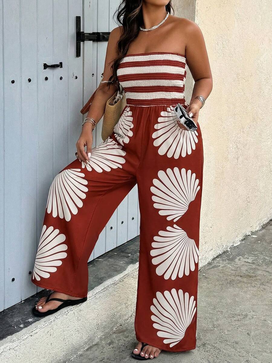 Breezaya Plus Size Women Striped Print Jumpsuit - Multicolor - View 1