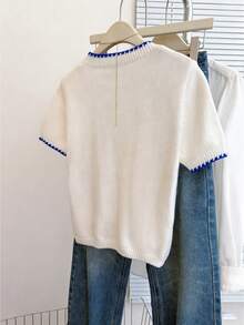 Franclia 法式复古宽松圆领短袖撞色针织上衣，女士春秋季款 - 彩色 - 查看 2