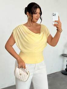 Firerie Women's Elegant Casual Commute Vacation Romantic Date Outfit, Pale Yellow Mesh Ruffle Collar Cap Sleeve Slim Fit T-Shirt, Teacher Outfit, Airport Outfit, Going Out Outfit, Elegant Vacation - Yellow - View 4