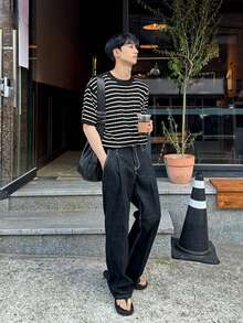 DAZY 男士条纹短袖针织衫，春夏款 - 彩色 - 查看 1