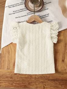 SHEIN Pink,Summer Young Girl Floral Vacation Style Beaded Ruffled Party Tank Tops,Elegant Knitted Lace-Trimmed Short Blouses For Kids Cute Girls Blouse - Beige - View 6