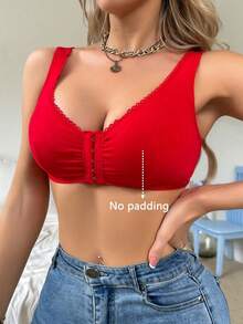 Women's Solid Color Pleated Casual Comfortable Bra - Red - View 5