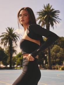 Aralina Open Front Long Sleeve Cropped Shrug Stretch Fabric Cute Tops Summer Outfits For Women Going Out Tops Women Top - Black - View 3