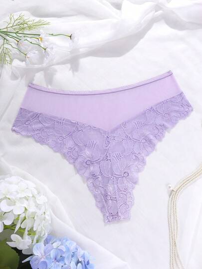 浪漫优雅蕾丝内裤，紫色迷人网纱大码内裤
