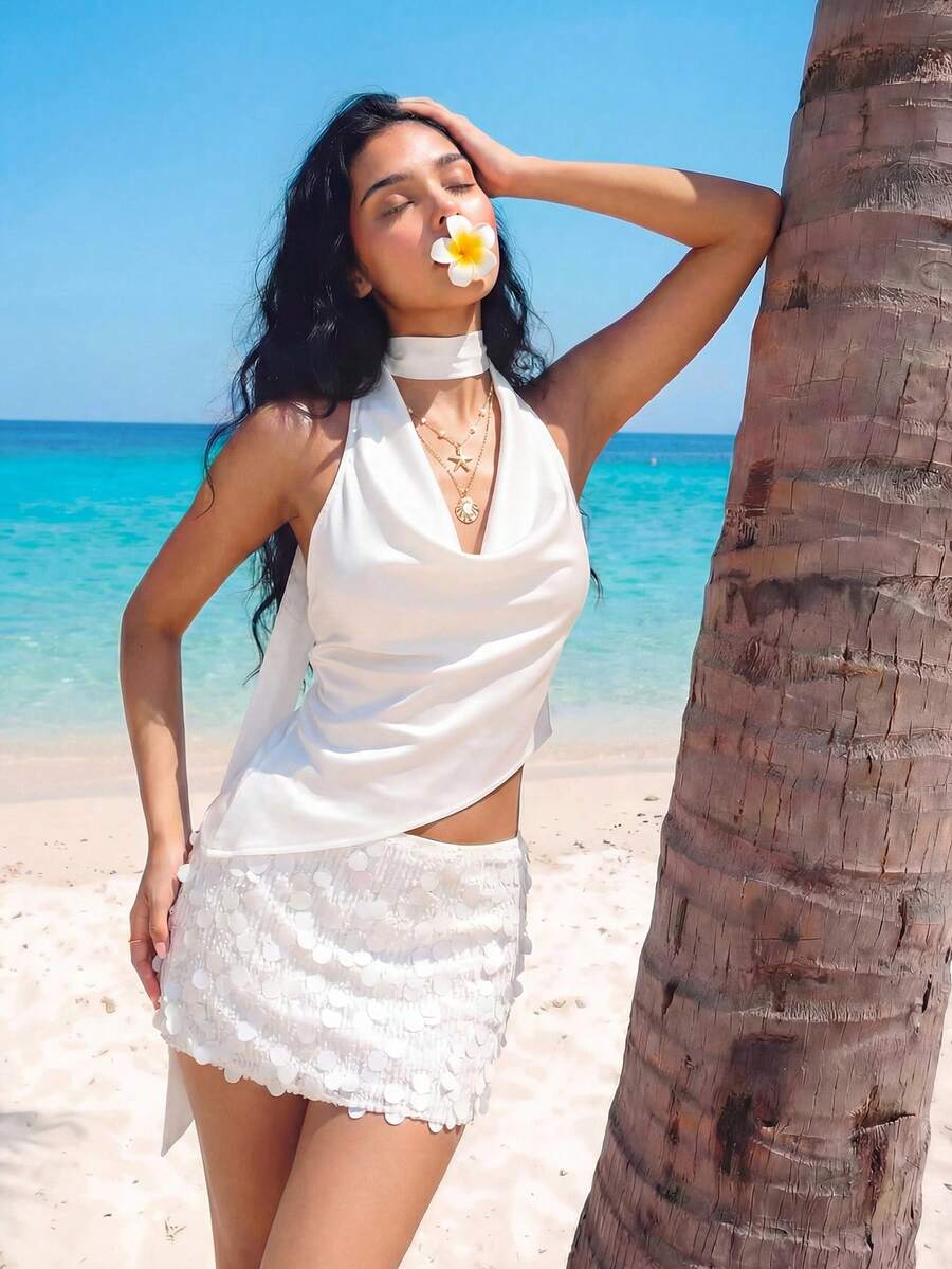 Sweetina Women's Sequin Design Fashionable Versatile Date Night/Outing Mini Skirt - White - View 1