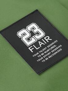 Manfinity Campus Court 男士休闲百搭运动立领夹克，大图案印花，年轻情侣款，大口袋设计，秋冬外套 - 綠色 - 查看 6