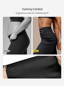 GLOWMODE 31'' Peakbum Quick-Dry Waistband Pocket Tummy Control Corehold Anti-Roll Booty-Sculpting Leggings Pants Training Tennis Running Workout Gym Wear - Black - View 6
