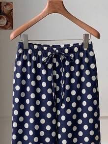 Comfortcana 蓝色波点编织系带阔腿裤，适合夏季度假、海滩、春夏、秋季女装、女士下装、夏季、毕业季、返校季、校园、度假、野餐等场合。 - 彩色 - 查看 4