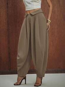 Hauture Women's Balloon Leg Pant With Low Rise Turn Down Waistband - Khaki - View 6