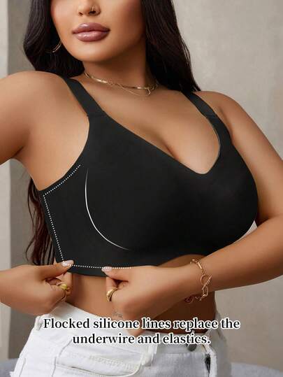 Plus Size Women's Seamless Bra With Soft Gel Strips, Wireless Supportive Push-Up Bra