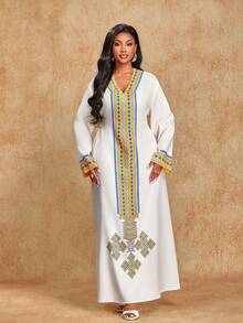 Brilight Đầm nữ thanh lịch, dáng rộng, hoàn hảo cho các bữa tiệc, những buổi gặp gỡ hàng ngày và các dịp lễ hội khác, đầm mùa thu. - Màu be - Xem 6