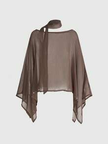 ROMWE Grunge Punk Bohemian Style Scarf Decor Off-Shoulder Asymmetrical Hem Cover-Up - Brown - View 2