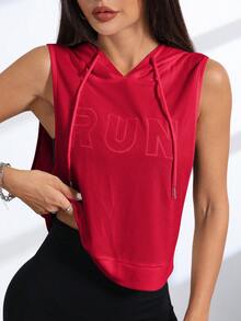 SHEIN Sovereign Charm Women's Letter Print Drawstring Waist Casual Versatile Daily & Sports Sweatshirt - Burgundy - View 3