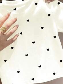 SHEIN Cute Ballerina Mini Bow Print Black Elegant Chic Bow Print Pattern T-Shirt, Suitable For Summer Casual Outings, Young Girl Graphic Tee - Multicolor - View 5