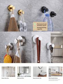4PCS Suction Cup Hooks For Shower, Stainless Steel Waterproof Suction Cup Hooks, No-Drill Hooks, For Shower, Bathroom, Kitchen, Mounting On Glass Shower Doors, Mirror, Tile And Other Smooth And Hanging Towels, Robe, Loofah Etc.1/2pcs Pack - Multicolor - View 5