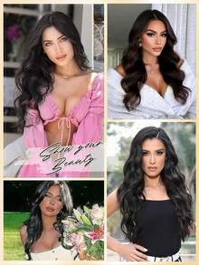 1pc Body Wave Clip In Hair Extensions Real Human Hair, U-Shape Human Hair Clip In Extensions For Women Dark Brown Soft Human Hair - S2 - View 6