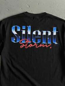 StoneGrade 复古美式金属质感海报字体时尚印花男士黑色短款宽松短袖T恤，约会聚会必备，时尚百搭，适合送给男友 - 黑色 - 查看 3