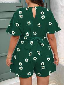 EMERY ROSE Pantalones cortos casuales y elegantes con estampado floral, cuello en V y cintura con cordón para mujer talla grande, primavera/verano - Verde Oscuro - Ver 7