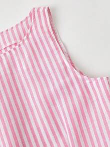 SHEIN Đầm xếp ly eo thon cổ tròn kẻ sọc dành cho thiếu nữ, thích hợp cho tiệc tùng và đi chơi. - Hồng - Xem 3