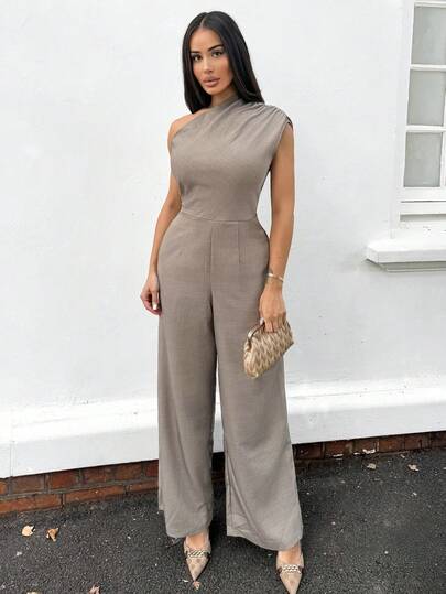 Shopreo 1件套休闲/通勤纯色连体裤，夏季