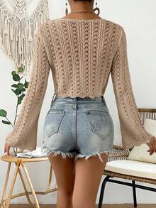 Breezaya Áo khoác cardigan mỏng nhẹ, màu trơn, khoét eo phía trước, dành cho nữ, thích hợp cho kỳ nghỉ. - Màu Khaki - Xem 2
