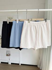 Comfortcana Bộ 3 chiếc quần short cỡ lớn, màu trơn, chất liệu vải lanh, thoải mái, thích hợp cho mùa xuân và mùa hè. - Nhiều màu - Xem 2