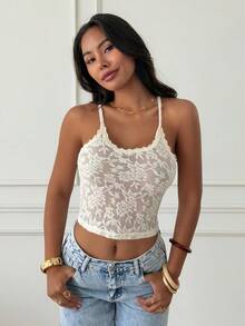 Slaydiva Áo hai dây ren gợi cảm, dễ thương và đa năng, dáng ôm, màu trắng, thích hợp cho mùa hè. - trắng - Xem 4