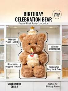 POKOJA LAND POKOJA LAND 15英寸生日快乐泰迪熊手捧蛋糕毛绒玩具，可爱大号泰迪熊毛绒玩具，沙发装饰礼品，节日送给家人、朋友和同学的理想礼物 - 彩色 - 查看 3