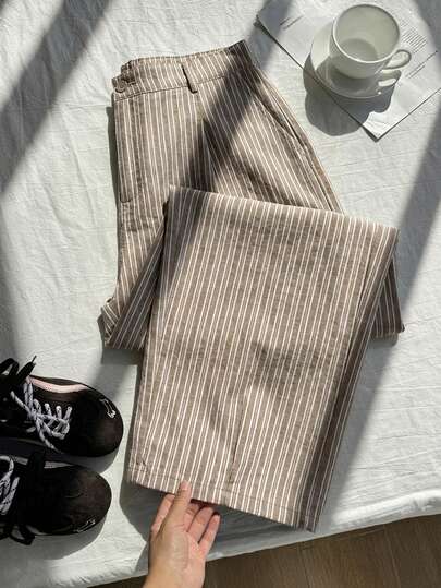 Comfortcana 大码女式条纹褶皱阔腿宽松休闲裤