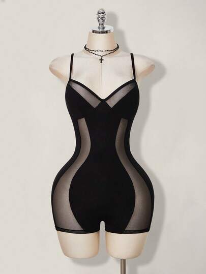 SHEIN ICON Bộ jumpsuit hai dây gợi cảm phối lưới chắp vá