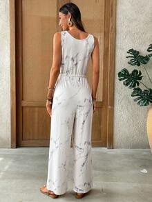 EMERY ROSE Women's Tie-Dye Print Sleeveless Jumpsuit, Casual Vacation Wear - Multicolor - View 2