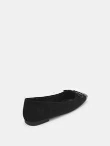 2025新款蝴蝶结方头粗跟平底套脚休闲舒适软底女鞋 - 黑色 - 查看 6