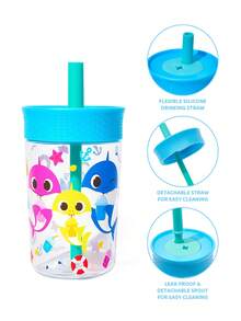 BABY SHARK X SHEIN 450 Ml  / 15 Oz  Leak-Proof Rotating Cap Children's Straw Cup, With Straw Included, Tritan - Baby Blue - View 4