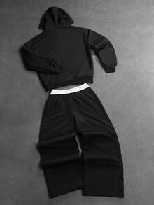 PAVTROS Conjunto casual de sudadera con capucha de manga larga y pantalones largos con cordón en la cintura para hombre - Negro - Ver 2