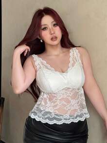 Dazy Plus 白色蕾丝露脐吊带塑身衣 - 白色 - 查看 8