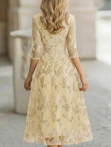 Balvessa 新款优雅树叶图案法式长款晚礼服，适合春秋季穿着。 - 彩色 - 查看 2