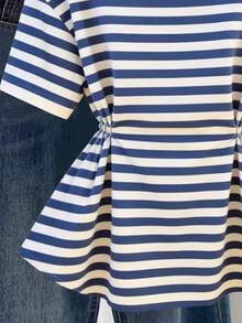 Franclia Women's Casual Striped Waist Cinching Round Neck Short Sleeve T-Shirt, Summer - Multicolor - View 5