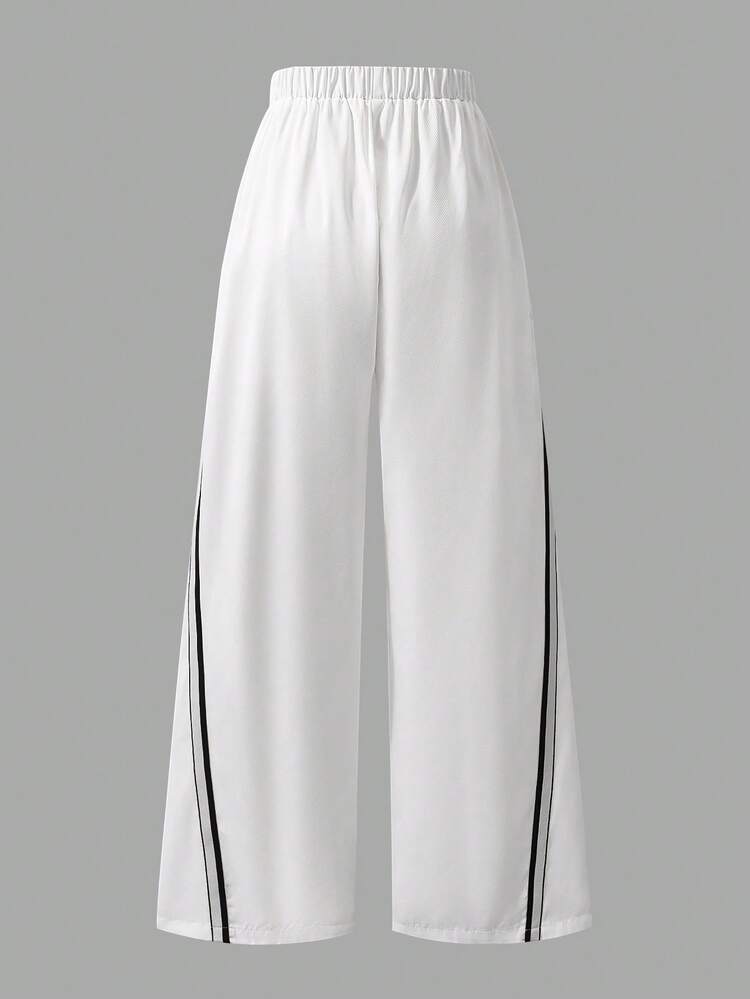SHEIN Coolqubz Pantalones rectos con cinta estampada de estilo deportivo casual para niños adolescentes - Blanco - Añade 2