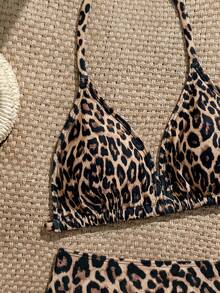 SHEIN Tween Girls Bikini Sets,Red And Cheetah Print Cute Knit Fabric Separates,Fashionable Casual Elegant Swimwear For Summer,Beach,Holiday,Vacation,Pool - Multicolor - View 3