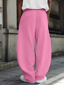 Manfinity EMRG Men's Solid Color Drawstring Waist Slant Pocket Casual Loose Sweatpants - Pink - View 2